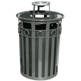 WITT Oakley Collection Decorative Outdoor Waste Receptacle with Ash Urn Top - 40 Gallon, Silver